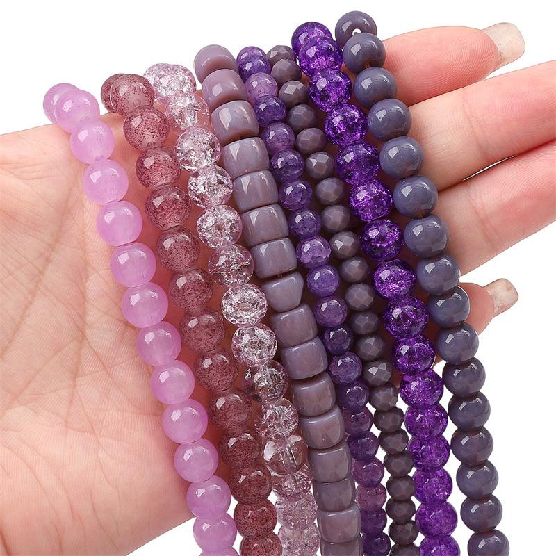 Handgefertigt Bambusgelenk Glas Lila Runde Perlen DIY Armband Halskette Schmuck