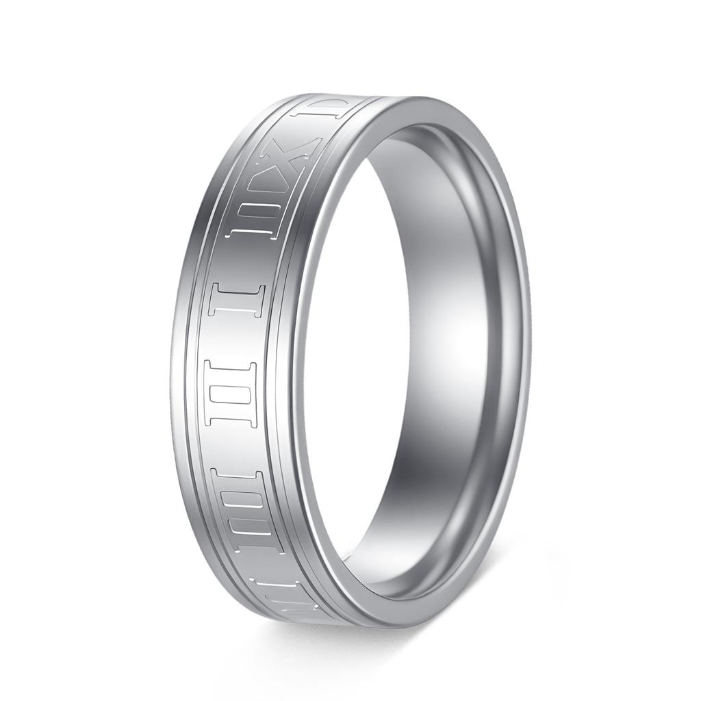 6MM Roman Numeral Punk Hip Hop Unisex Couple Titanium Steel Ring