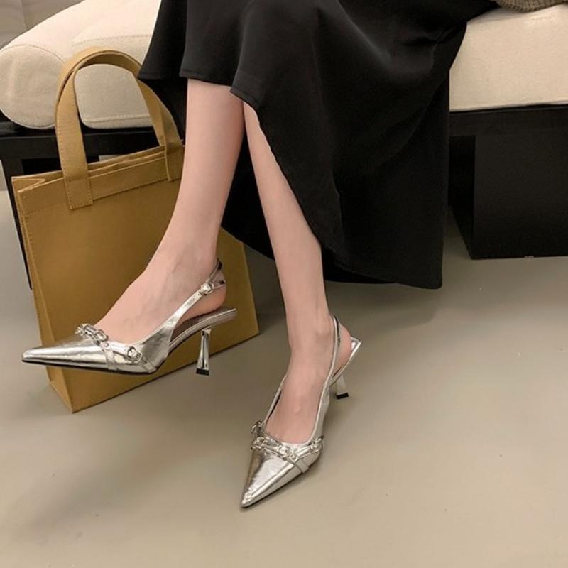 Fashion Elegant French Style Women's High Heel Sandals with Shallow Sole Spring 2025 New Arrival Polyamide Material Pointed Toe Shoes
