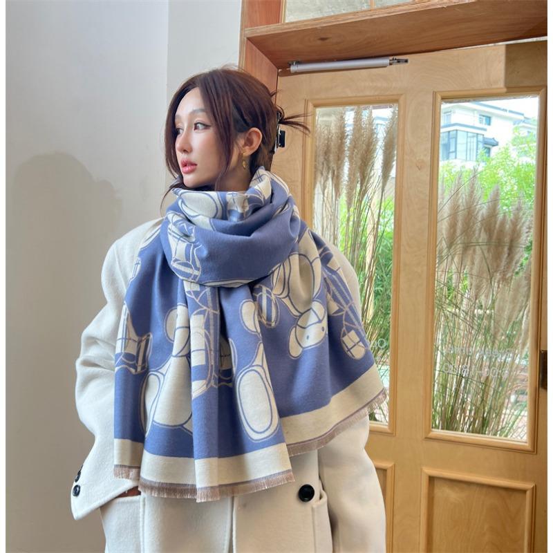 Cartoon bear imitation cashmere scarf women's fashion thickened warm scarf autumn and winter windproof outer shawl women