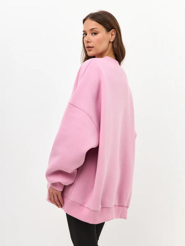 Fashion Solid Color Loose Versatile Plus Velvet Thickened Round Neck Pullover Sweatshirt