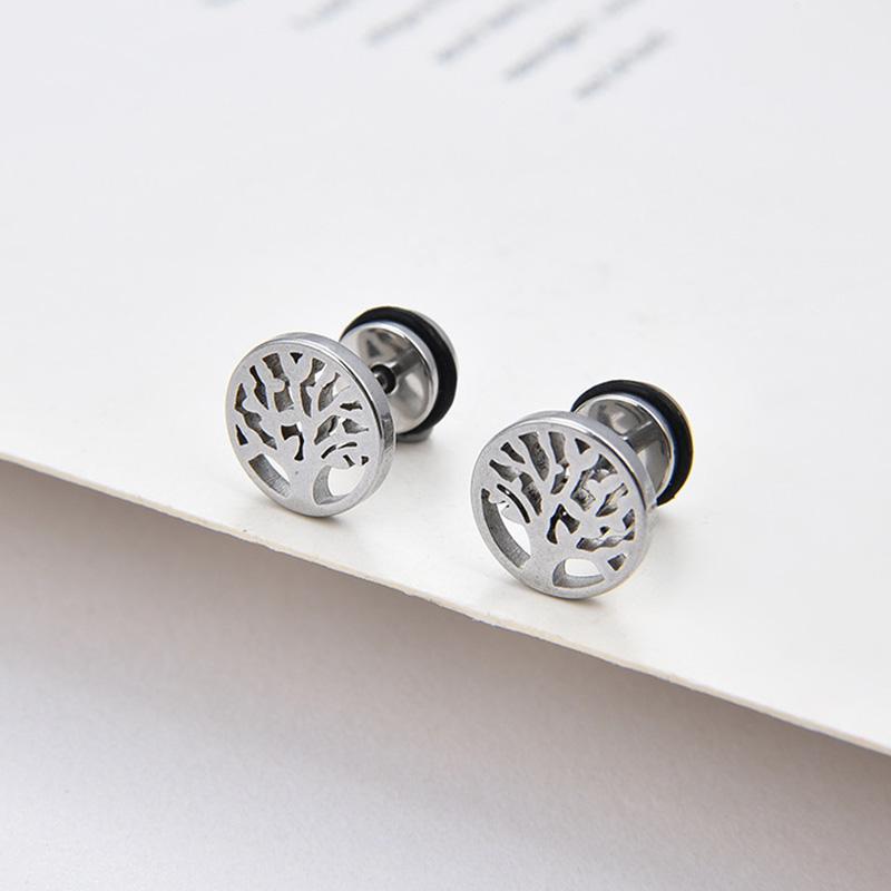1 Pair New Style Gothic Dumbbell Stud Earrings For Men/Women Stainless Steel Punk Piercing Jewelry