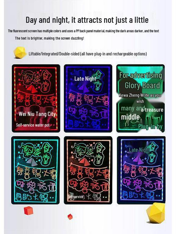 Lichtgevend Fluorescerend Displaybord: Ideaal voor kraampjes op de avondmarkt, winkels en Dream Chaser-advertenties.