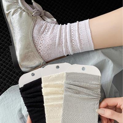 Women's Spring and Summer Thin New Solid Color Wave Lace Mesh Hollow Tube Stack Socks