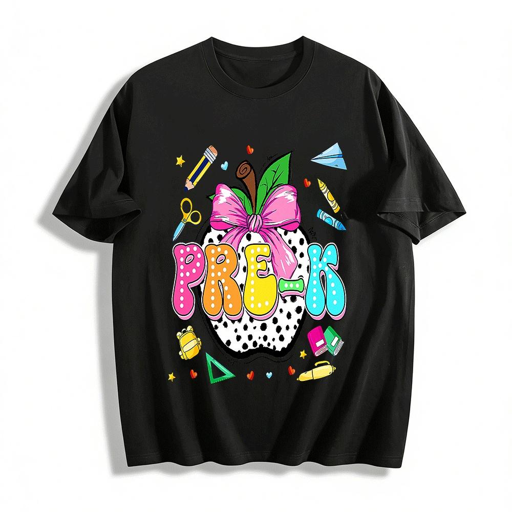 Pre-K Back to School Cute Stationery Print Toddler Kids T-Shirt Pure cotton T-shirt XXS