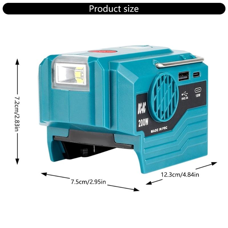 Tragbarer leiser 200W Wechselrichter Outdoor Camping Adapter für 18V Batterie Effiziente Stromumwandlung mit USB und LED-Licht