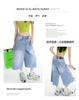 Gedijie Cat Beard Craft Wash Loose Cowboy Mid Pants for Women's New Wide Leg Seven Leg Pants