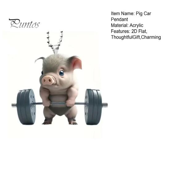 Porte-clés Pendentif Cochon Unique Mignon Cochon Haltérophilie Pendentif de Voiture, Acrylique Plat 2D Miroir Rétroviseur Compact Ornement Suspendu Décor, Porte-clés,