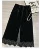 Rongtai Women's Textured Velour Embroidered Lace Hem Bodycon A-line Skirt 2026.