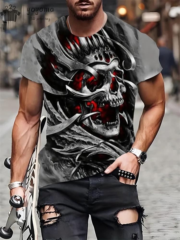New Men's Horror Skull Print T-Shirt 3D O-Neck Short Sleeve Fashion Oversized T-Shirts Men's Summer Street Clothing