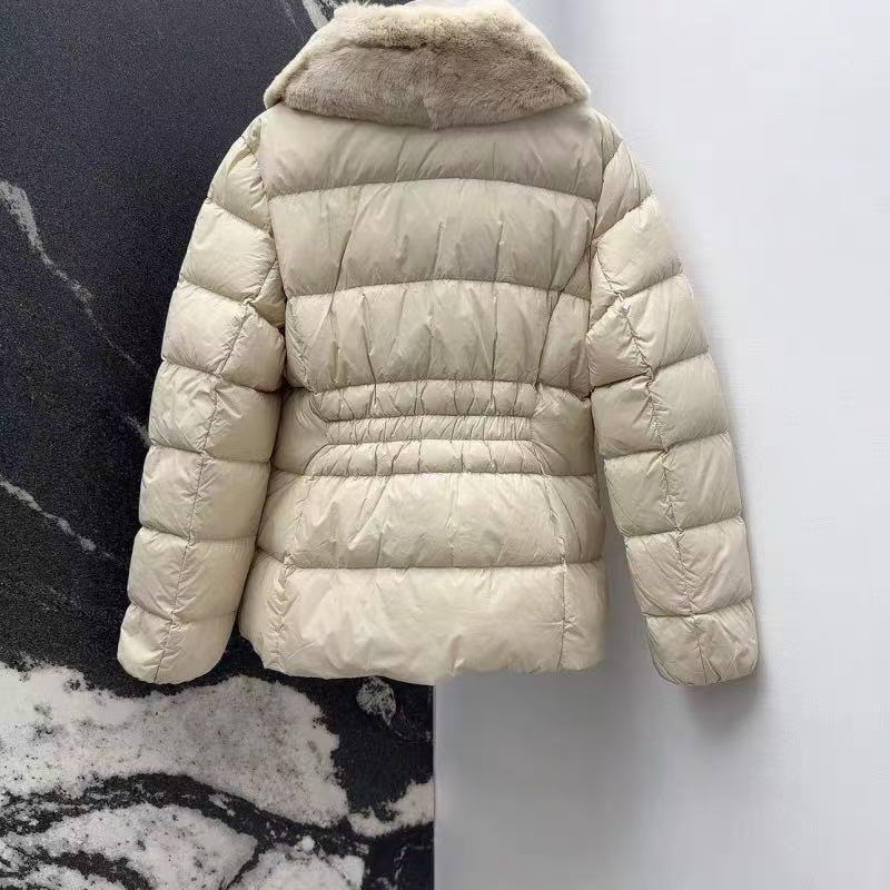 Autumn and winter new fashion simple light warm Rex rabbit fur collar zipper down jacket women