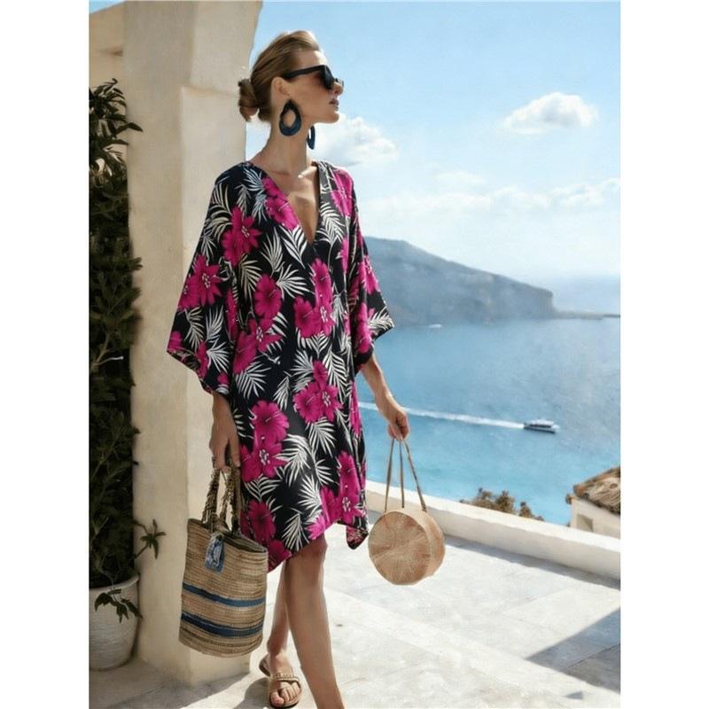 Bohemian ladies new D print seaside vacation fashion casual dress