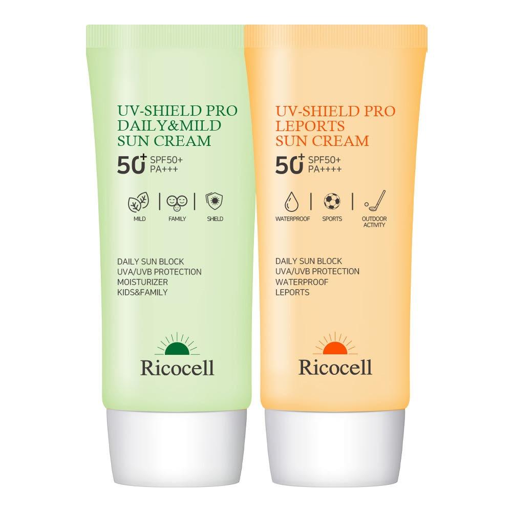 RICOCELL UV Shield Sun Cream Set - Pro Leports & Daily Mild High Protection Duo (70ml x 2pcs)