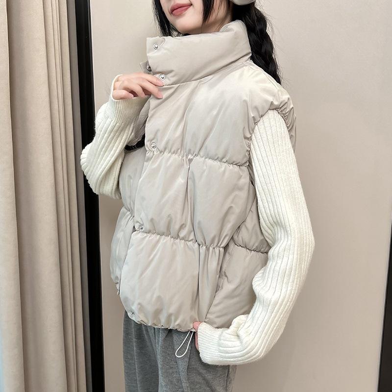 Wind Cotton Vest Autumn and Winter Vest Stand-up Collar Short Cotton Vest Women's Down Cotton Clothing Vest Outer Wear