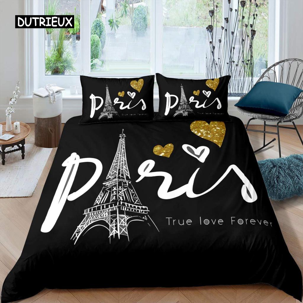 Paris Duvet Cover Set Eiffel Tower Bedding Set French Style Bedding Set Bedclothes Double Queen King Size Polyester Qulit Cover
