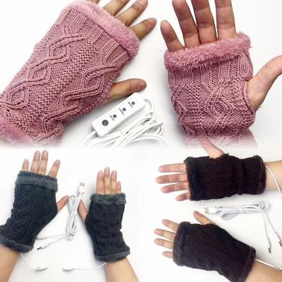 Neue fingerlose Samt-Heizhandschuhe USB Elektrische Heizung Zopfstrick Herbst und Winter Warmes Arktisches Samt Verdickt Halbfinger