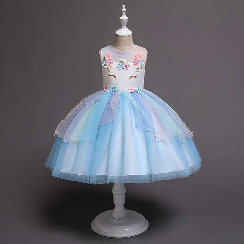 Einhorn Tutu Kleid für Babymädchen Regenbogen Chiffon Ball Outfit mit 3D Pailletten Prinzessin Geburtstagsparty Tanz Klavierkonzert Kostüm