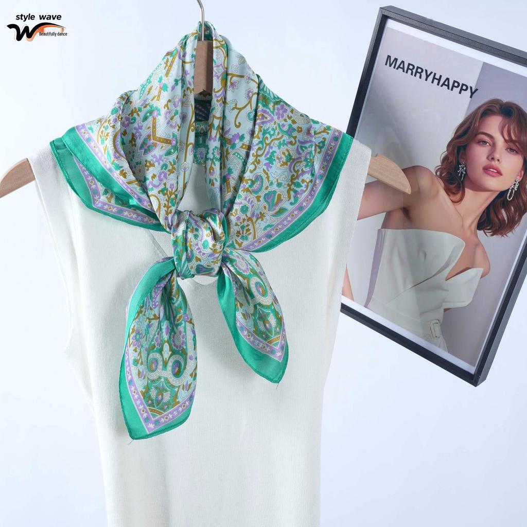 Französischer Retro-Blumen-High-End-Seidenschal: Vielseitiges Modeaccessoire für Frühling/Sommer für Damen.