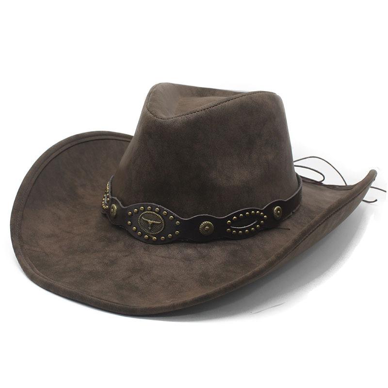 Big-brimmed Top Hat Retro Bull Head Decorative Leather Gentleman's Hat Tibetan Ethnic Style Knight Hat