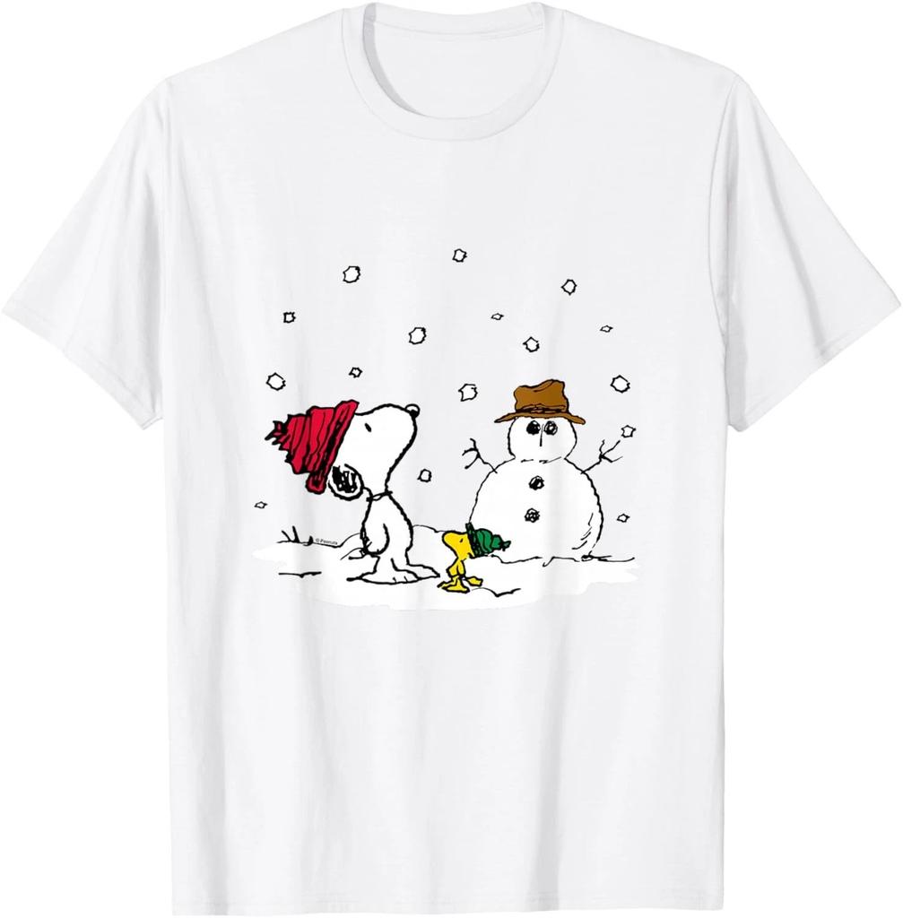 Peanuts - Snoopy Woodstock Snowman T- Shirt