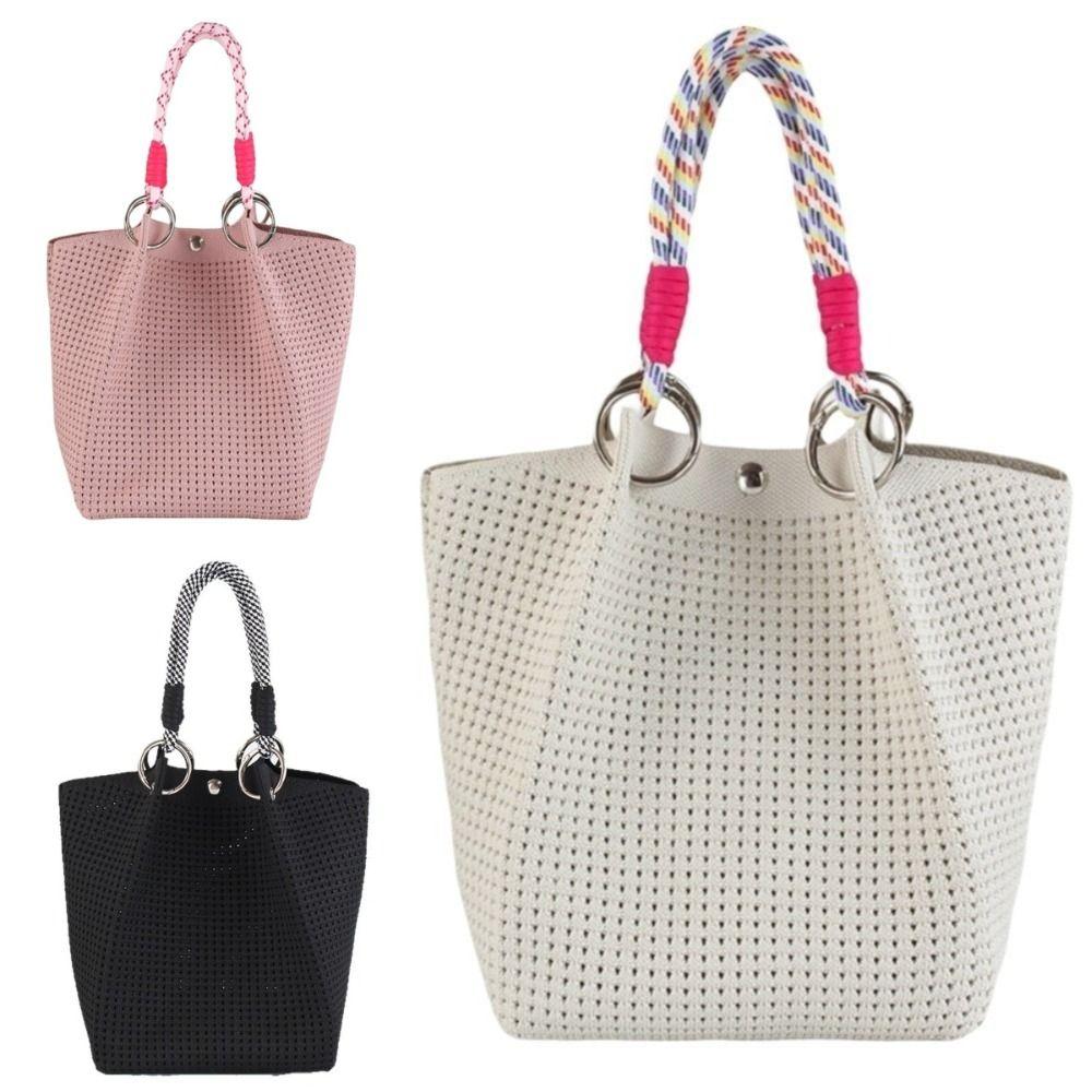 Fashion Soild Color Knitted Bucket Bag Handmade Large Capacity Wrist Bag Woven Ring Buckle Tote Bag For Women Girls