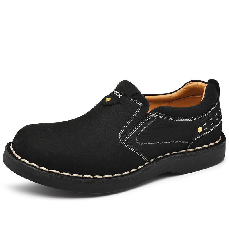 

Инструментальная обувь мужская 2025 осень и зима новая кожаная платформа мужская кожаная обувь ручной строчки одна педаль уличная рабочая обувь Leather shoe size (one size larger than sneakers) чёрный