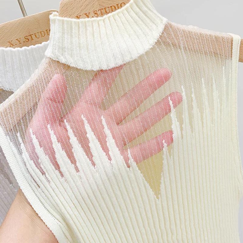 Mesh Knitted Top Women Tank Top Half Neck Vest Female Sleeveless Sweater Chic Cut Out Streetwear Solid Skinny Tube Top