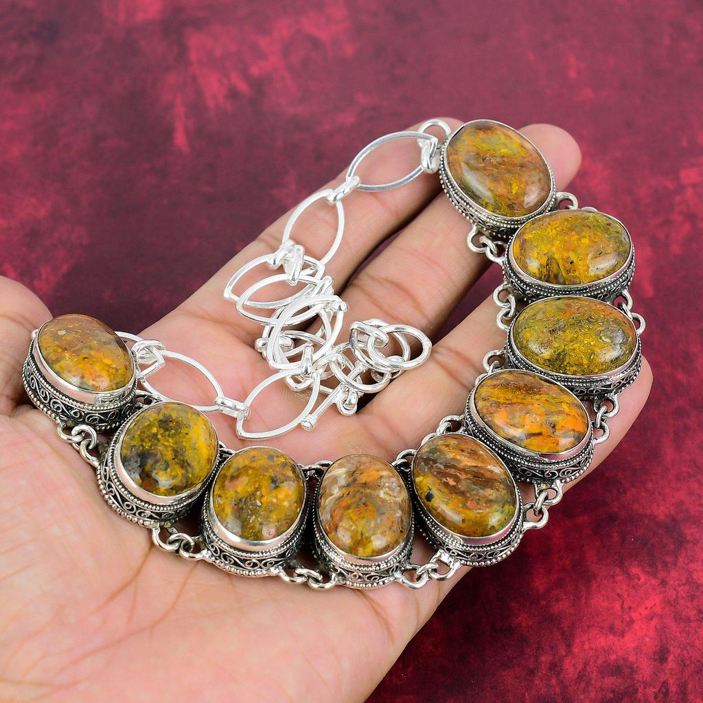 Bumblebee Jasper Handmade Gemstone Necklace, 925 Solid Sterling Silver Necklace Antique Jewelry, For Thanksgiving