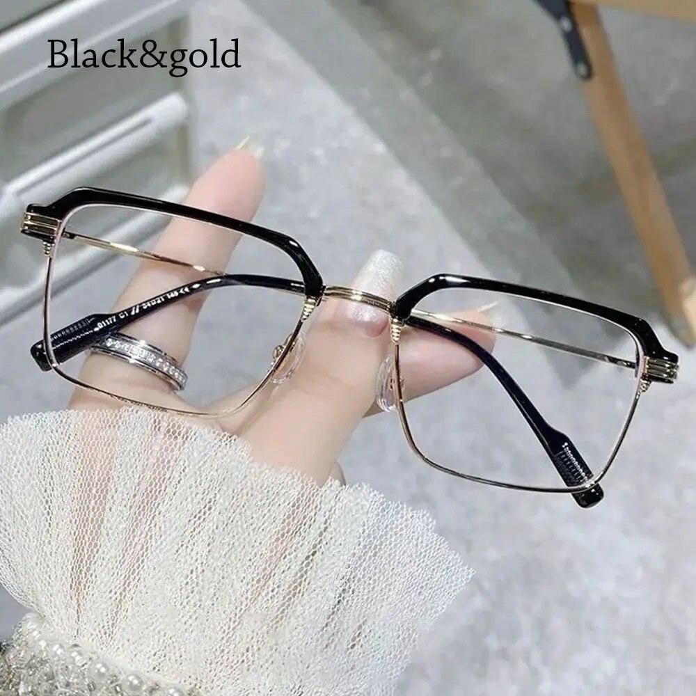 

Женские квадратные очки в металлической полуоправе, модные прозрачные очки с защитой от синего излучения, мужские оптические очки в оправе для очков