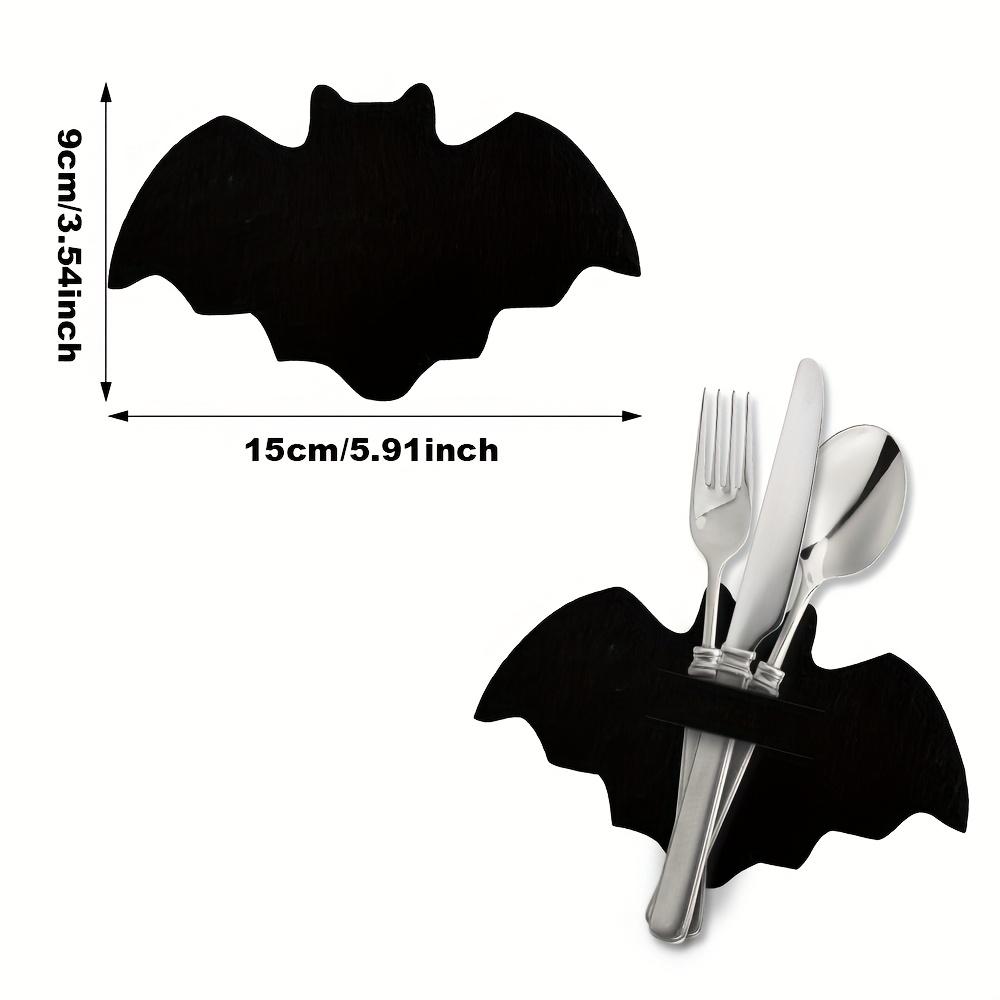 Halloween Schwarze Fledermaus Tischsets, Messer- und Gabelhalter, Süßigkeiten-Clips, Geeignet für verschiedene Anlässe einschließlich Zuhause, Küche, Hotel