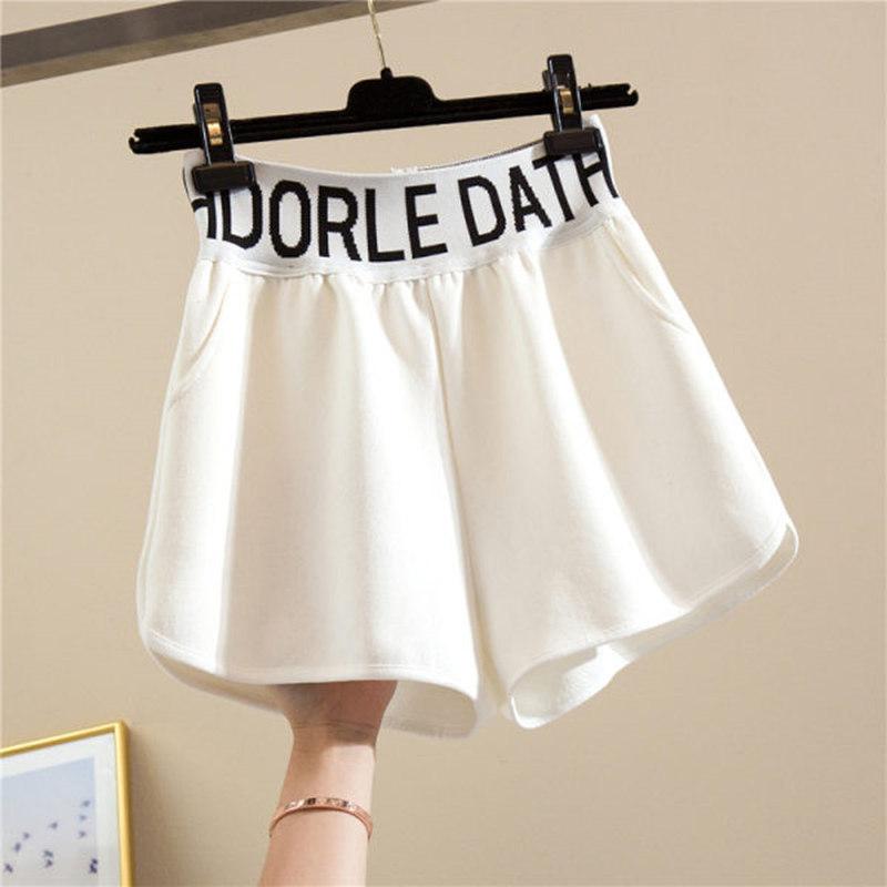 Spring and Summer New Letter Embroidered Sports Casual Shorts Women Elastic High-waisted Loose Wide-leg Pants