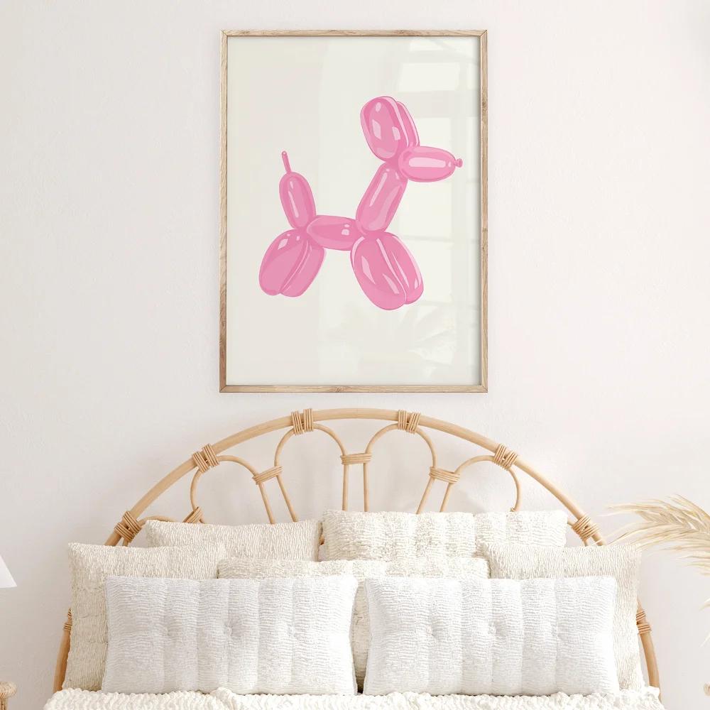 Poster Stampabile Arte Murale Cane Palloncino Rosa Poster Preppy per Decorazione Camera da Letto Poster per Adolescenti per Stanza Dormitorio Poster con Stampa di Cane Appartamento Universitario