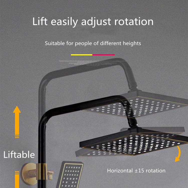 Bathroom Shower Set 4 In 1 Thermostatic Shower Holder Set with Hot and Cold Shower Head High Pressure Stainless Steel Black Gold