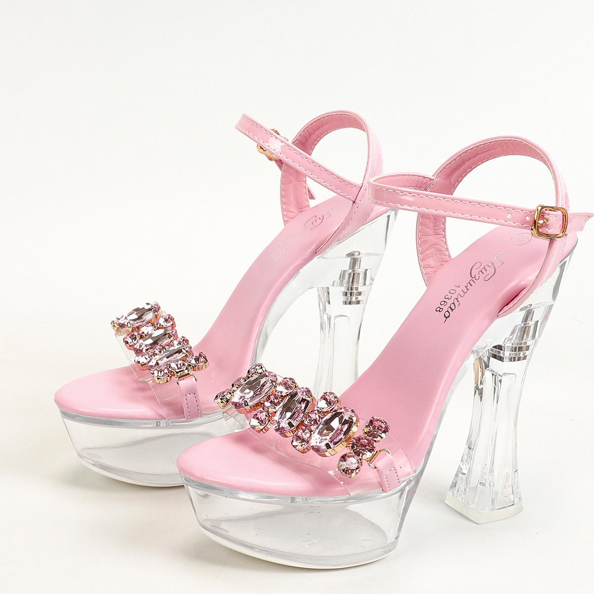 Высокие каблуки на блочном каблуке со стразами для ночного клуба — фото 3