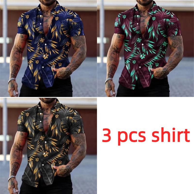 Golden Flower Plant Printing Shirt Summer Hawaiian Beach Vacation Clothing Men's Fashion Street Style Shirt Daily Men's and Women's Shirt