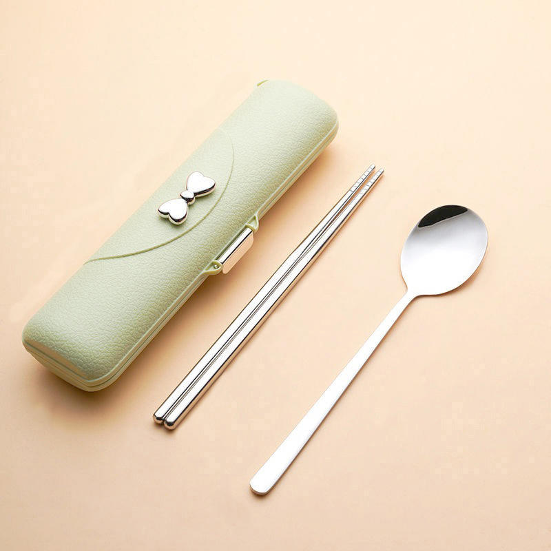 2/3PCS Stainless Steel Portable Cutlery Student Outdoor Good-looking Korean Spoon Fork and Chopsticks Storage Box Gift Set