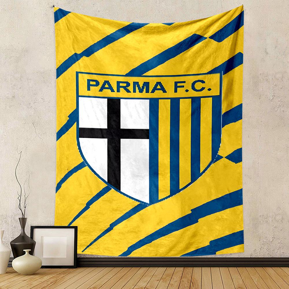 Parma F.C. Crest on Yellow Striped Background Patterned Tapestry Decorative Wall Hanging, Home Bedroom Living Room Decor