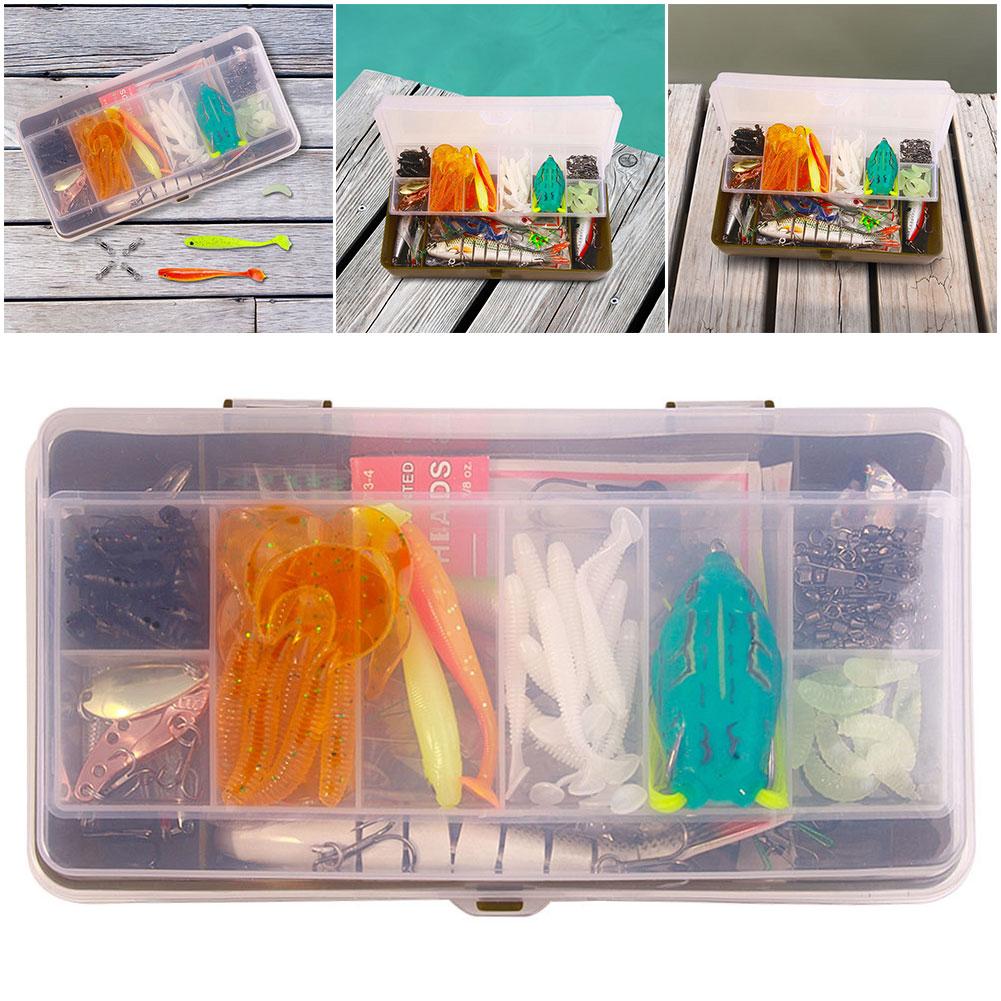 Mixed Fishing Lure Kit Soft and Hard Bait Hooks Swivels with Tackle Box Fishing Lures Set for Bass Pike Crank