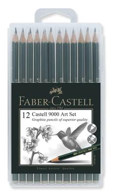 Faber-Castell 9000 Graphit-Kunststift-Set in schlankem Flexi-Etui (8H-2H, 12 Stifte)