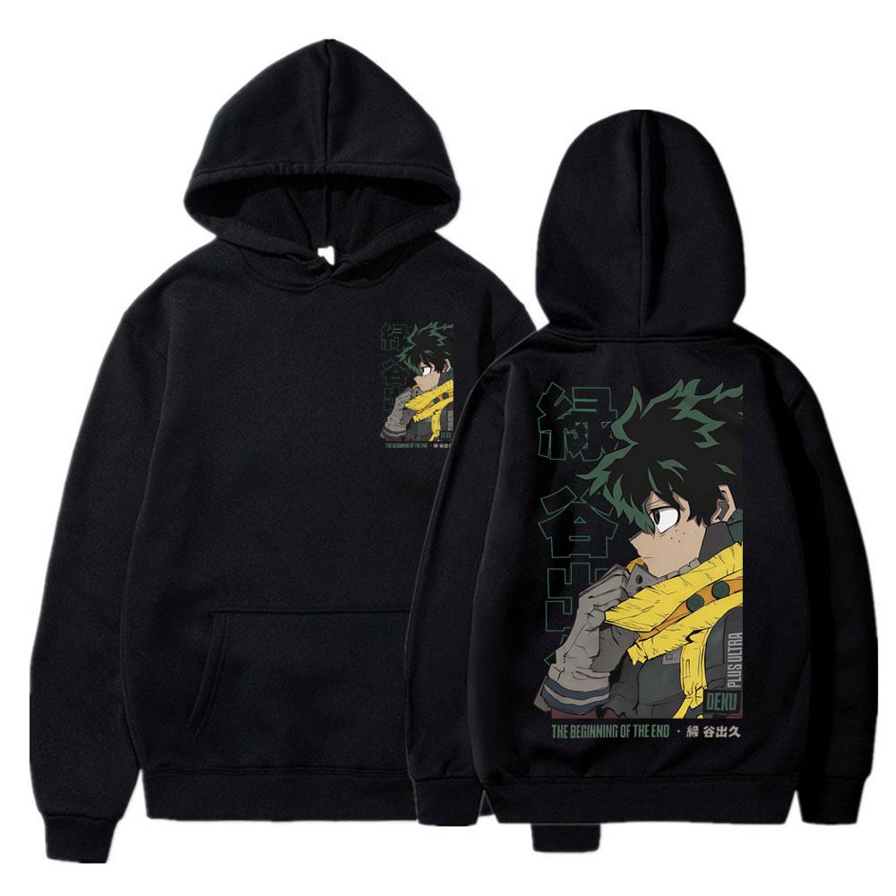 Sudadera con capucha unisex color beige Izuku Midoriya Estampado a doble cara Sudadera con capucha Personaje de anime My Hero Academia Gráfico Streetwear Jersey