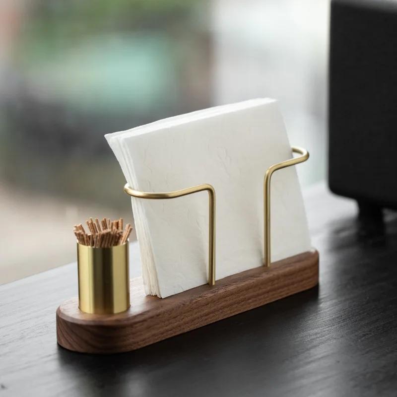 HeMu-Tooth Swab Tube Tissue Holder, Black Walnut, Minimalist Dining Table Tissue Storage Rack, Restaurant Coffee Shop Paper Box
