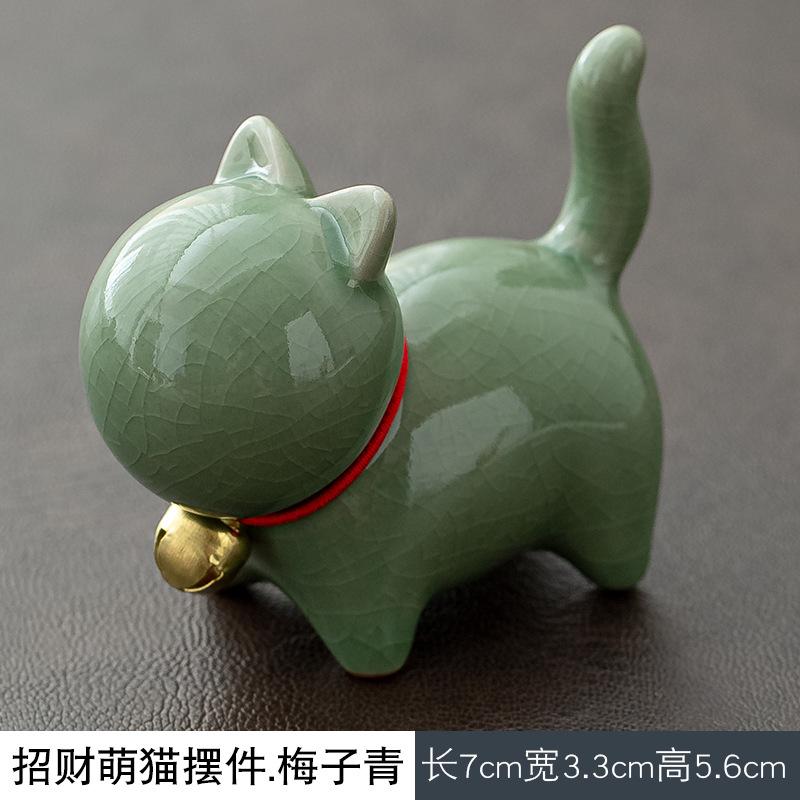 Ceramic Cat Sculpture Cartoon Bell Cats Tea Pet Teaware Accessories Home Office Teatable Micro-landscaping Decoration Pen Holder
