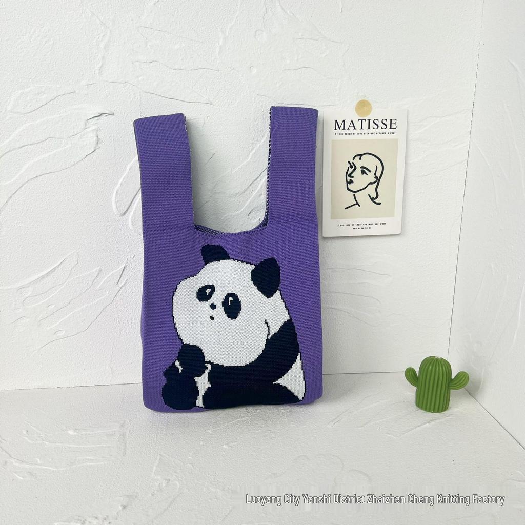Panda Knit Women's Cross-Border Wrist Tote Handbag