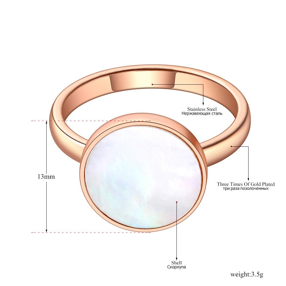 JeeMango Trendy Titanium Stainless Steel White Shell Party Ring Rose Gold Color Original Design Bohemia Ring For Women R20051