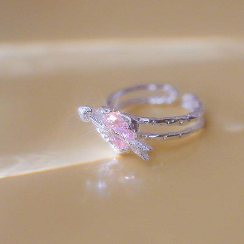 Heartshaped Feminine Ring With Crystal Inlay Multiple Color Options
