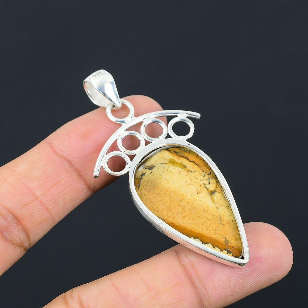 Daughters Day Deal Picture Jasper Stone Handcrafted New Pendant Sterling Silver