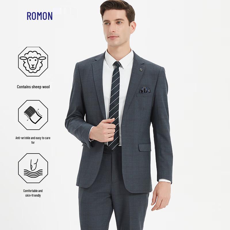 Romon Men's Wool Blend Business Suit Set