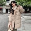 Horn button down cotton jacket mid-length cotton jacket women's winter 2025 new loose warm thickened padded jacket jacket