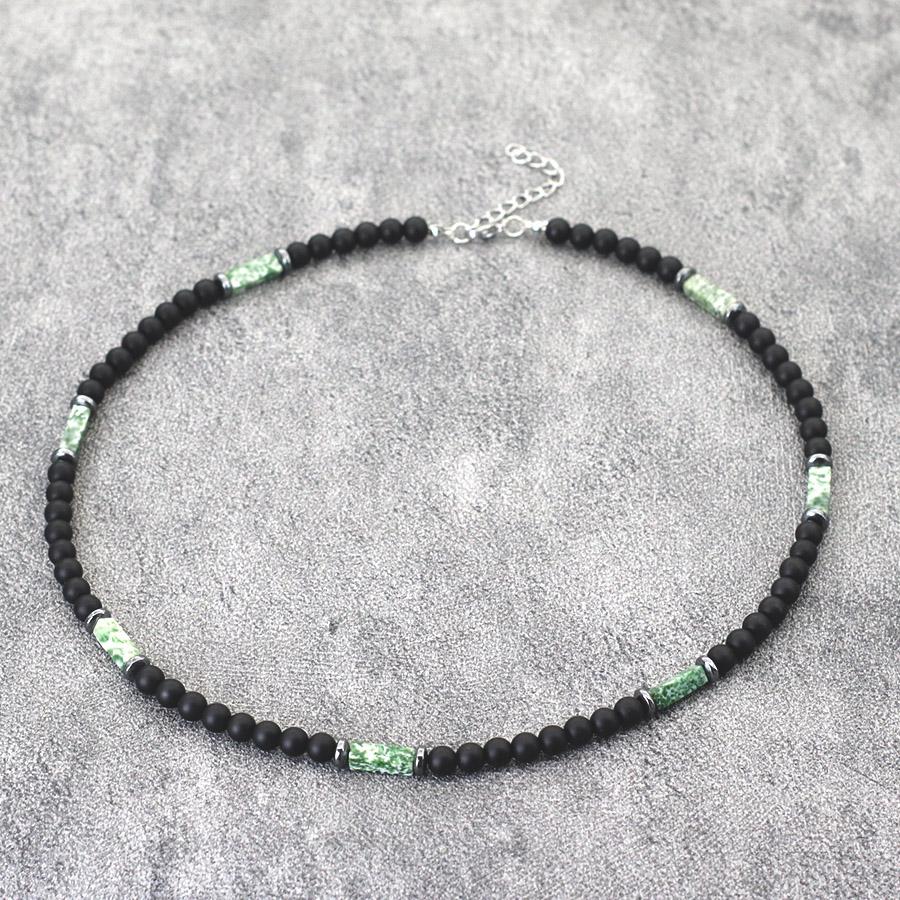 Collana Unica in Pietra Naturale da Uomo 19 Pollici Choker Corto Fibbia in Acciaio Inossidabile Perline Quadrate Occhio di Tigre Accessori per Ciclismo