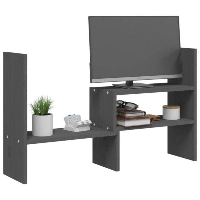 VidaXL Support pour moniteur Gris (39-72)x17x43 cm Bois de pin solide 814011